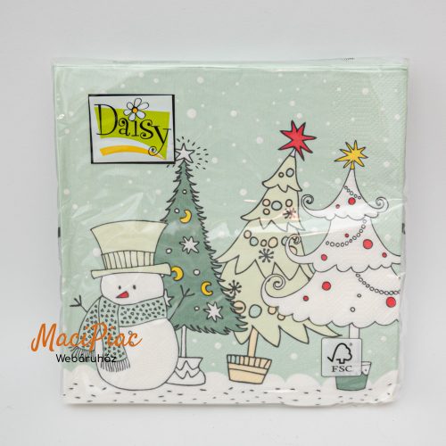 Hóember karácsonyfa mintás zöld Karácsonyi szalvéta Daisy új! 3 rétegű 33x33 cm 20 db