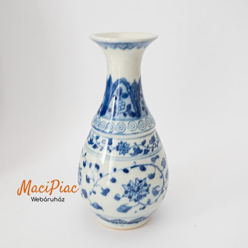 Kínai porcelán palack alakú váza kék mintával "yuhuchunping"