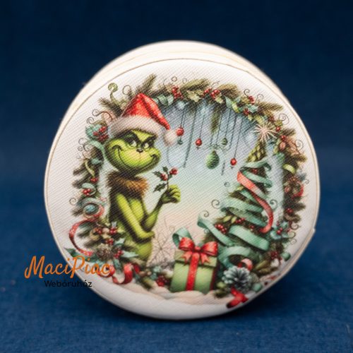 Kerek cipzáros Karácsonyi műbőr ékszertartó Grincs mintával Új!