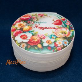   Kerek cipzáros Anyák napi műbőr ékszertartó virág mintával Legjobb Nagymama felírattal díszítve Új!