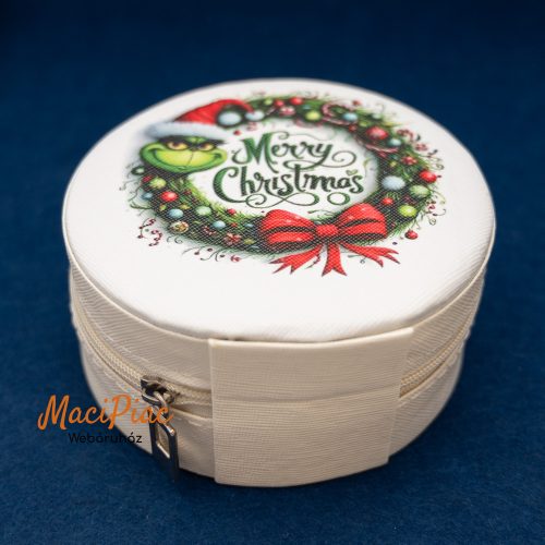 Kerek cipzáros Karácsonyi műbőr ékszertartó Grincs mintával Új!