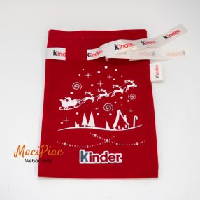   Kinder Karácsonyi, Mikulás ajándék tasak, összehúzható bársony anyagú (Rénszarvasos Mikulás a város felett mintával)