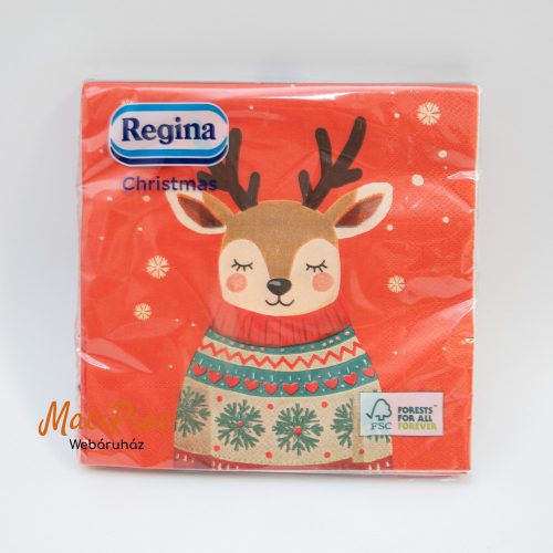 Szarvas mintás piros Karácsonyi mintás szalvéta 3 rétegű 33x33 cm Regina Új!