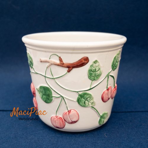 Cseresznye mintás régi porcelán kaspó (repedezett) Német!