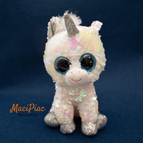 Fehér rózsaszín flitteres unikornis plüss nagy csillogó kék szemű 2018 TY Flippables Diamond Unicorn