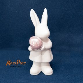   Porcelán nyúl, nyuszi rózsaszín tojással húsvéti dekoráció, ajándéktárgy, nipp Új!