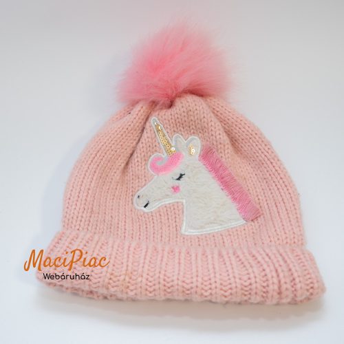 Kötött téli rózsaszín únikornis kislány sapka ONE SIZE
