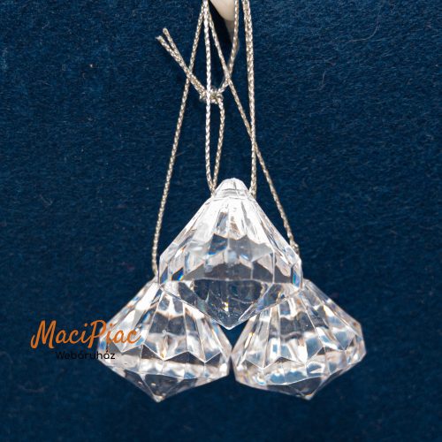 Akril függődíszek előre megkötött ezüst metál akasztófonallal, klasszikus, hagyományos, luxus karácsonyi dekoráció 12 db