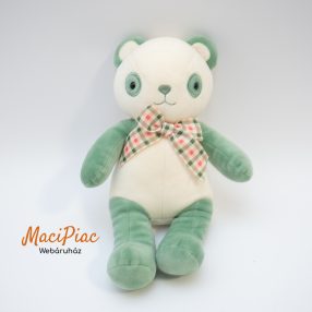 Plüss pandamaci, maci (zöld) kockés masnival kicsiknek