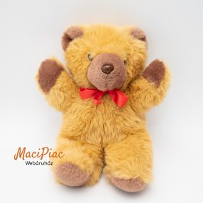   Barna plüss maci 1999-ből piros masnival, puham ölenivaló