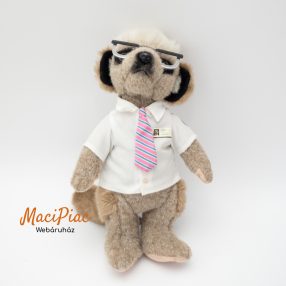   Plüss szurikáta csíkos nyakkendőben, szemüvegben, azonosító kártyával a köpenyén OFFICIALS PRODUCT OF MEERKOVO