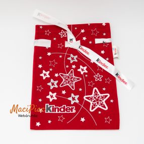   Kinder Karácsonyi, Mikulás ajándék tasak, összehúzható bársony anyagú (csillag mintával)