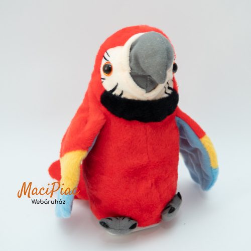 Plüss Parroty beszélő papagáj nagyobb méretű puha, ölelniveló visszamondja a hangokat, szavakat interaktív (szárnya nem mozog már)