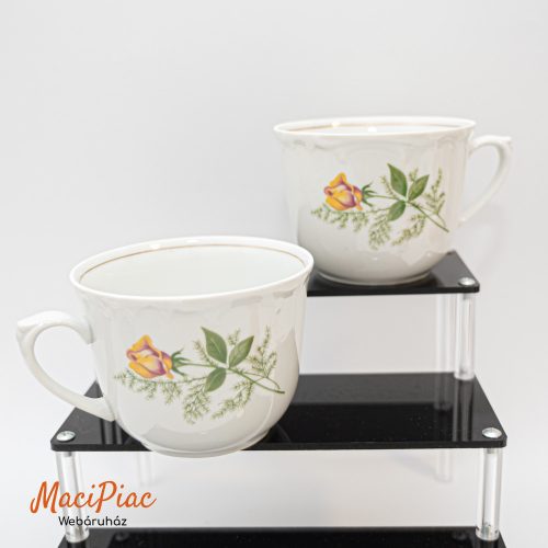 Sárga rózsa virág mintás porcelán retro bögre arany belső szegély csíkkal (ritkaság) 2 db  KAMILA GDR 80-as évek