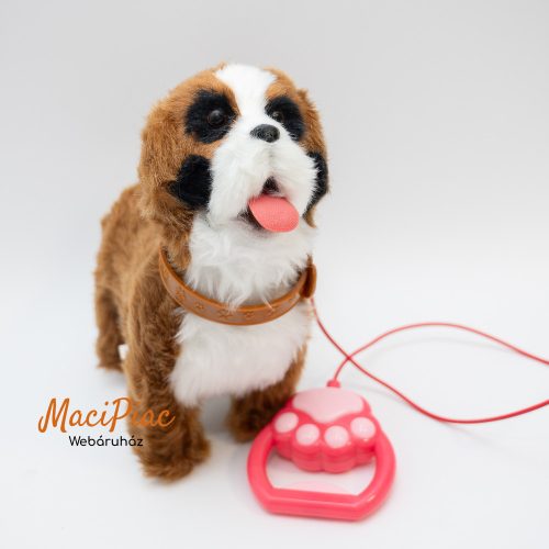 Plüss bernáthegyi kölyök kutya pórázzal interaktív