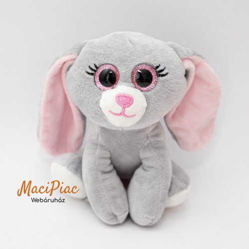 Aranyos Zoo állatok Pepco plüss csillogó szemű szürke nyúl, nyuszi
