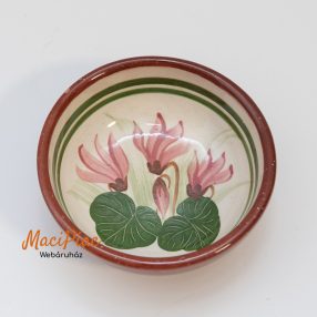   Egyedi és különleges mázas kerámia tálka Moses Cyprus Pottery" ciprusi stúdiókerámia ciklámen virág mintás, kézi festésű Jelzett!
