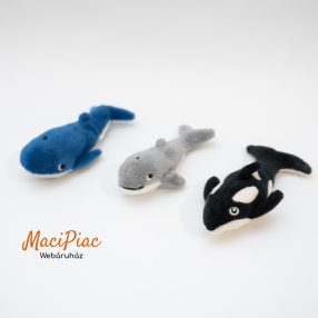   IKEA BLAVINGAD plüss kicsi méretű tengeri állatok szett, bálna, cápa, delfin 3db