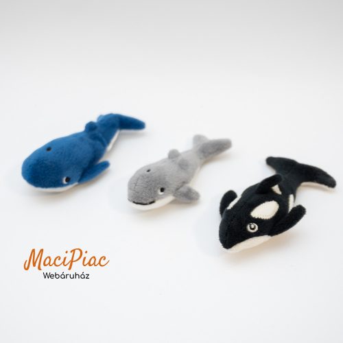 IKEA BLAVINGAD plüss kicsi méretű tengeri állatok szett, bálna, cápa, delfin 3db