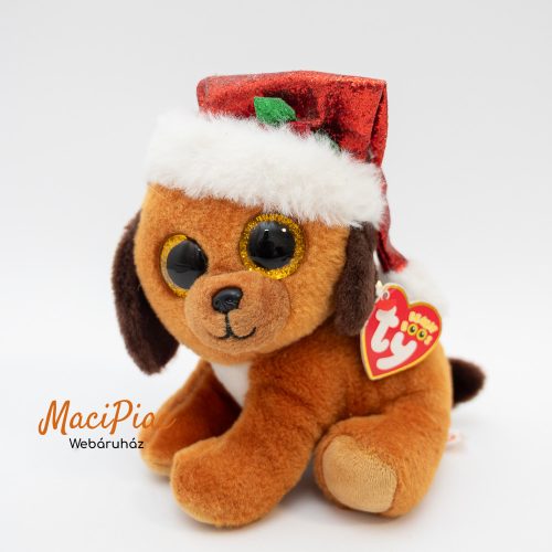 Plüss csillogó szemű barna kutya Ty 2021 Beanie Boos Mikulás sapkában Címkés! Neve: Howlidays
