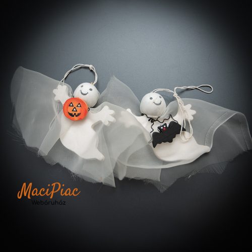 Halloweeni szellem dísztárgy, dekoráció, akasztható 2 db