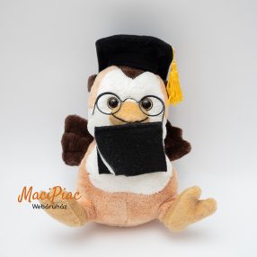   Ballagásra dipomaosztóra barna színű szemüveges plüss bagoly csőrében a diplomával