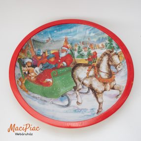   Karácsonyi fém tányér, kerek tálca, kínálótál 26,5 cm Retro! 
