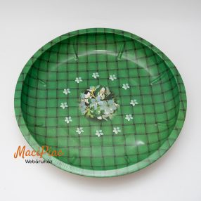   Tavaszi zöld fém tányér, tál, kerek tálca gyümölcsfa virág mintával 25,5 cm Retro! Pikopack Magyar