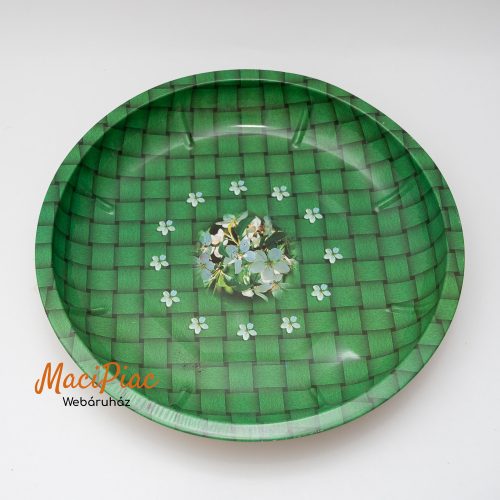 Tavaszi zöld fém tányér, tál, kerek tálca gyümölcsfa virág mintával 25,5 cm Retro! Pikopack Magyar