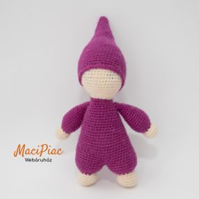 Amigurumi kézműves horgolt lila baba alvótárs kicsiknek