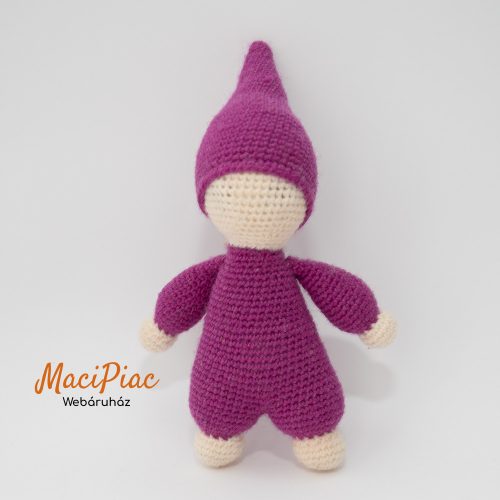 Amigurumi kézműves horgolt lila baba alvótárs kicsiknek