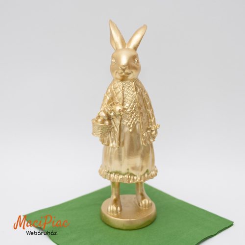 Antikolt hatású nyúl, nyuszi "Mr. és Mrs. Rabbit" (Nyúl úr és Nyúlné) pár egyik tagja húsvéti figura dekoráció (arany színű fényes) új!