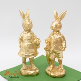   Antikolt hatású nyúl, nyuszi pár húsvéti figura dekoráció (arany színű fényes) új!