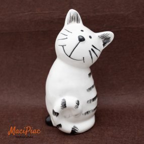 Fehér ülő porcelán cica figura dekoráció, nipp új