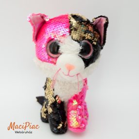   TY Beanie Babies: Malibu flitteres, simiflitteres cica plüss - 22,5 cm, pink-fekete, csillogó szemek 2018-as