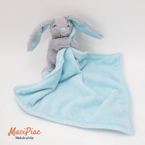   Plüss szürke-kék színű fiús játék nyuszi szundikendő, alvókendő, alvóka, rongyi Pure baby