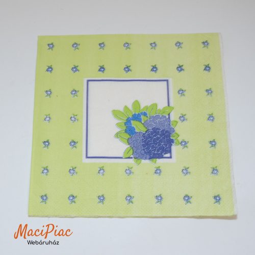 Zöld alapon kék virág mintás szalvéta Atelier 33x33 cm 3 rétegű Német