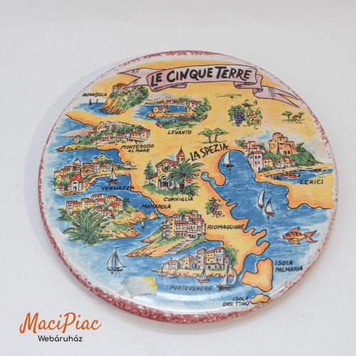 Olasz szuvenír dísztányér, falitányér híres Le Cinque Terre vidéket mutatja be 