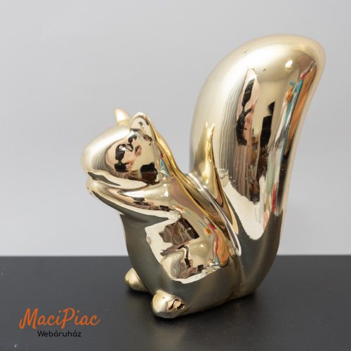 Arany színű porcelán mókus figura, nipp, dekoráció 