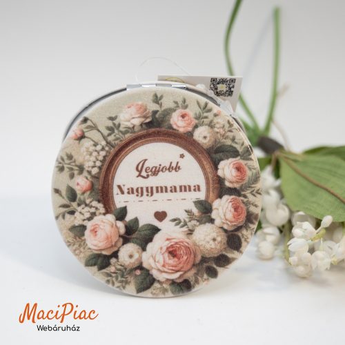 Virág mintás piperetükör, sminktükör, zsebtükör két oldalas Legjobb Nagymama! felírattal Új!