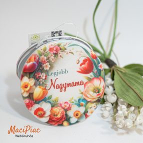   Tavaszi virág mintás piperetükör, sminktükör, zsebtükör két oldalas Legjobb Nagymama! felírattal Új!
