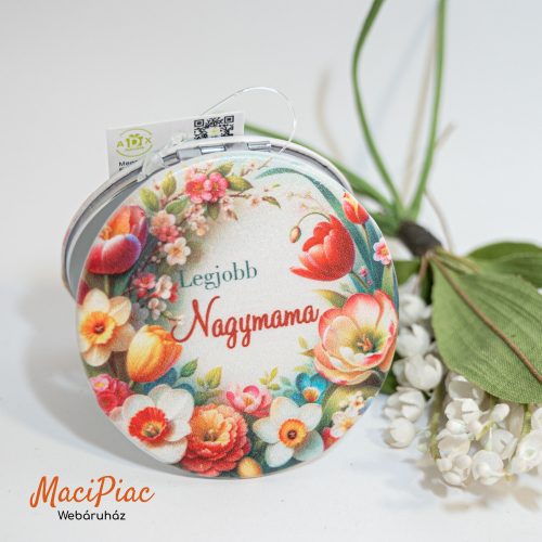 Tavaszi virág mintás piperetükör, sminktükör, zsebtükör két oldalas Legjobb Nagymama! felírattal Új!