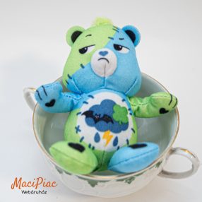   Mc donalds plüss figura, maci 2025 (kék-zöld) Gondos Bocsok (Care Bears) karakterek patchwork, azaz foltvarrás stílusú Halloweeni kiadás Good Luck Bear (Szerencse bocs) 