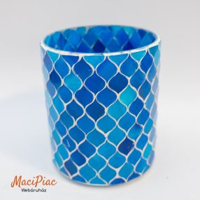   Kék mozaik üveg mécsestartót (más néven szélmécsest vagy votív gyertyatartót)  új