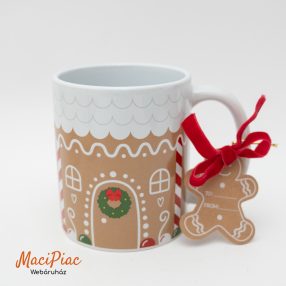   Porcelán bögre mézi mintás Karácsonyi téli bögre kakaónak, kávénak, teának Új!