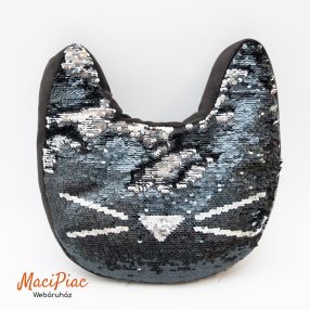   Fekete simiflittertes formapárna, díszpárna cica alakú home&you