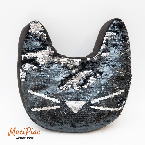 Fekete simiflittertes formapárna, díszpárna cica alakú home&you