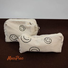   Mosolygós arc (smiley) mintás kordbársony neszesszer és tolltartó vagy pénztárca 2 db-os szett EKKONG
