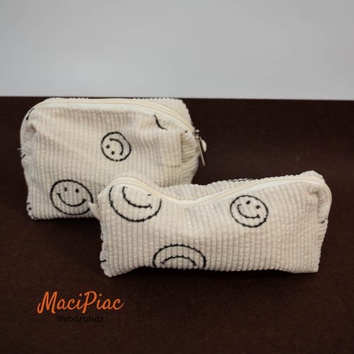Mosolygós arc (smiley) mintás kordbársony neszesszer és tolltartó vagy pénztárca 2 db-os szett EKKONG