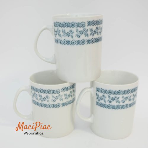 Három vintage stílusú Made in Poland Lengyel porcelán kék virág mintás bögré Jarolina márka Gyűjtőknek!